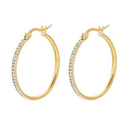 30mm Inlaid Crystal Gold Plated Hoop Earrings-silviax
