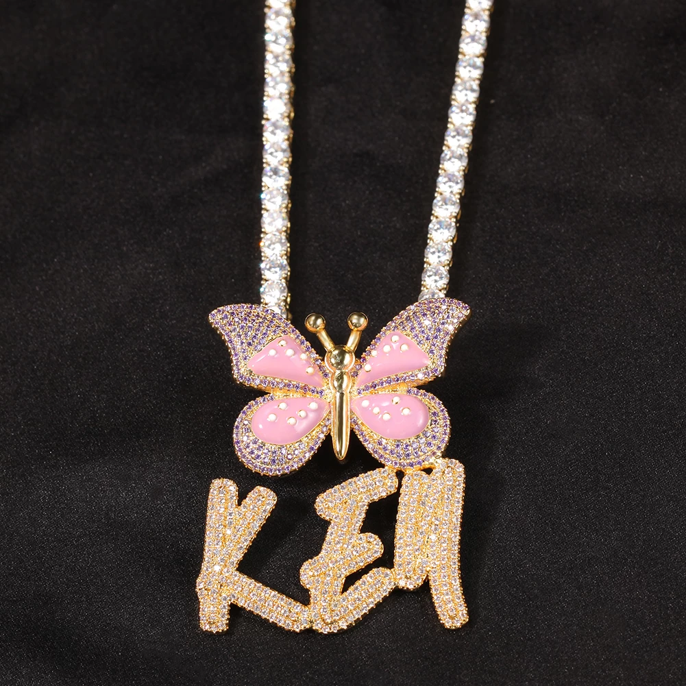Custom Butterfly Nameplate Pendant 2-6 Letters Initial Name Necklace-silviax