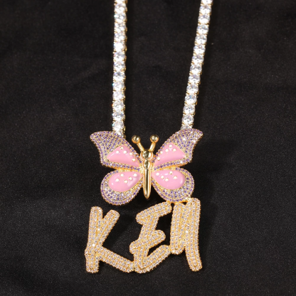 Custom Butterfly Nameplate Pendant 2-6 Letters Initial Name Necklace-silviax