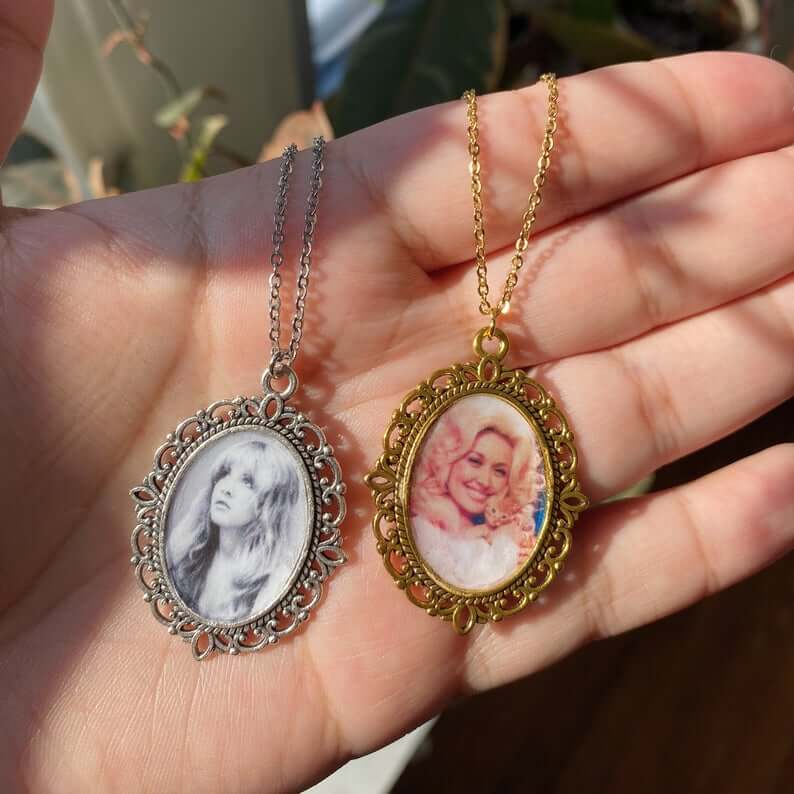 a necklace with a picture in it