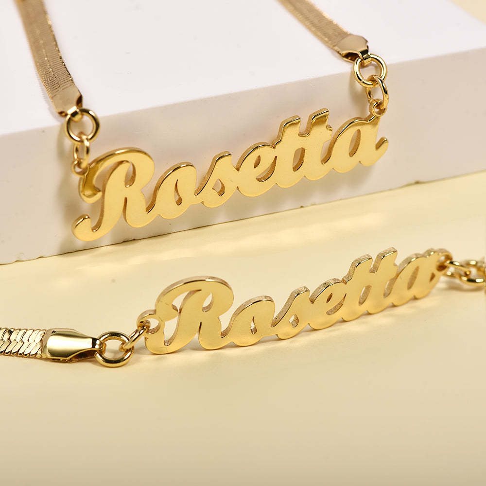Snake Chain with Butterfly Gold Plated Personalized Custom Name Necklace and Bracelet Set-silviax