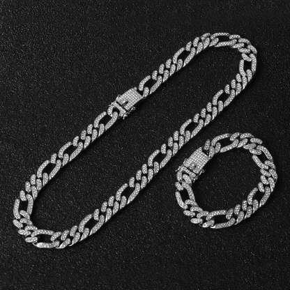 13mm Gold Plated Figaro Link Chain Necklace and Bracelet Set-silviax