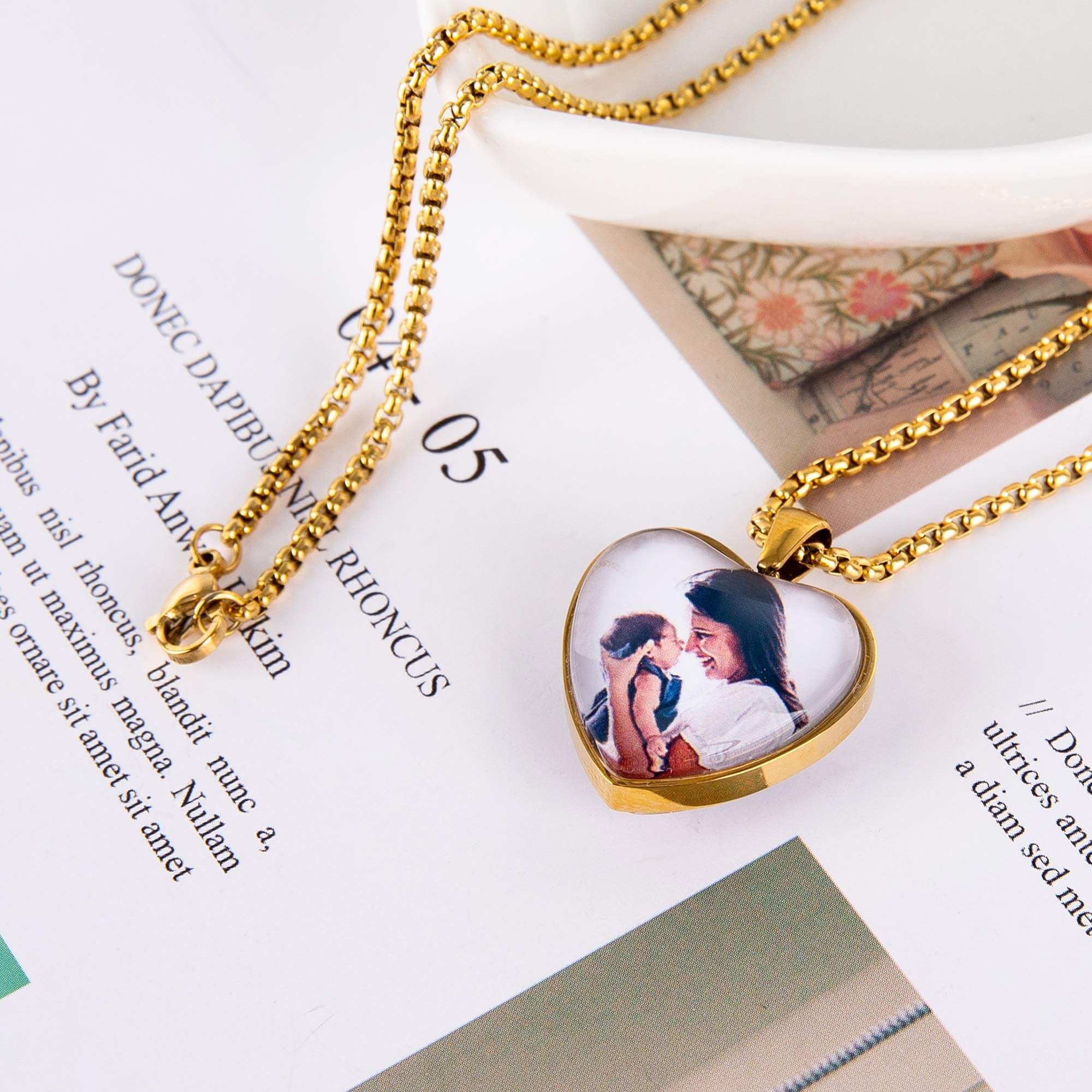 Two Photos Front and Back Heart Pendant Personalized Custom Gold Plated Photo Necklace-silviax