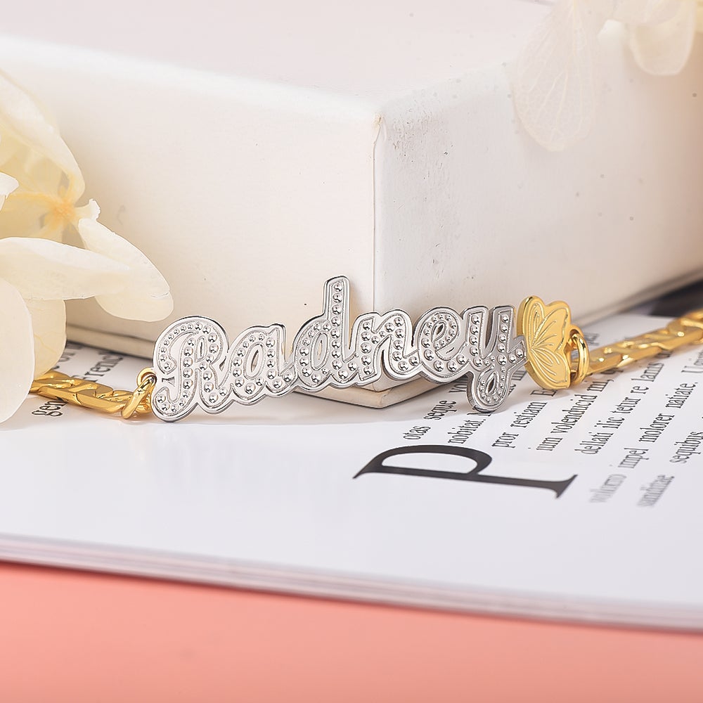 Butterfly Two Tone Personalized Custom Gold Plated Name Bracelet-silviax