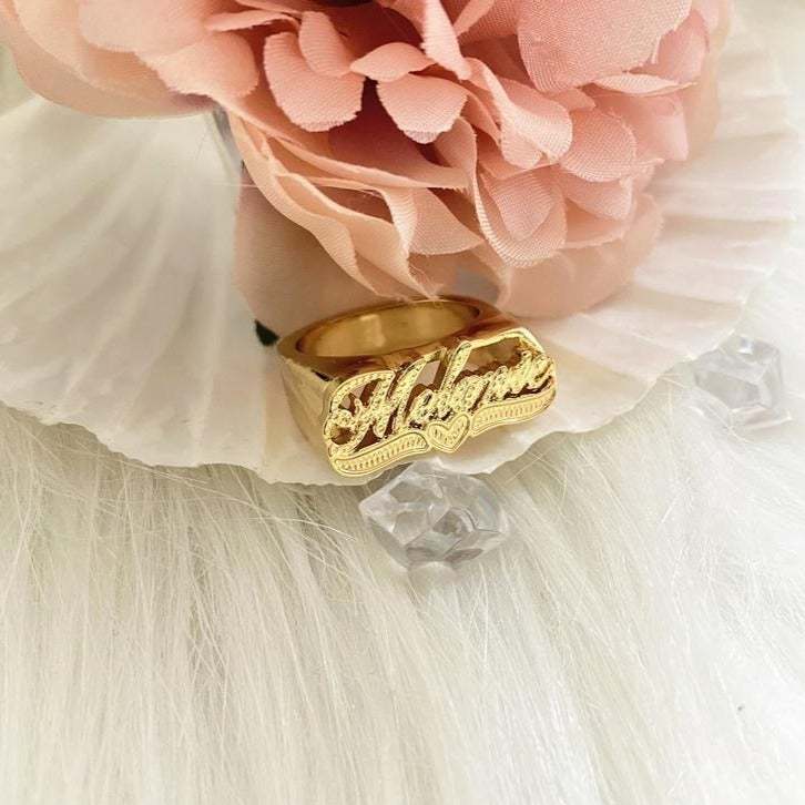 Love Heart Personalized Custom Nameplate Gold Plated Name Ring Jewelry Gift for Women Girlfriend-silviax