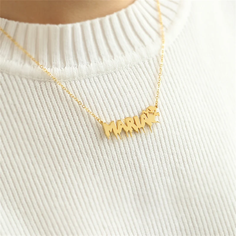 Halloween Scary Ghost Personalized Custom Gold Plated Name Necklace-silviax