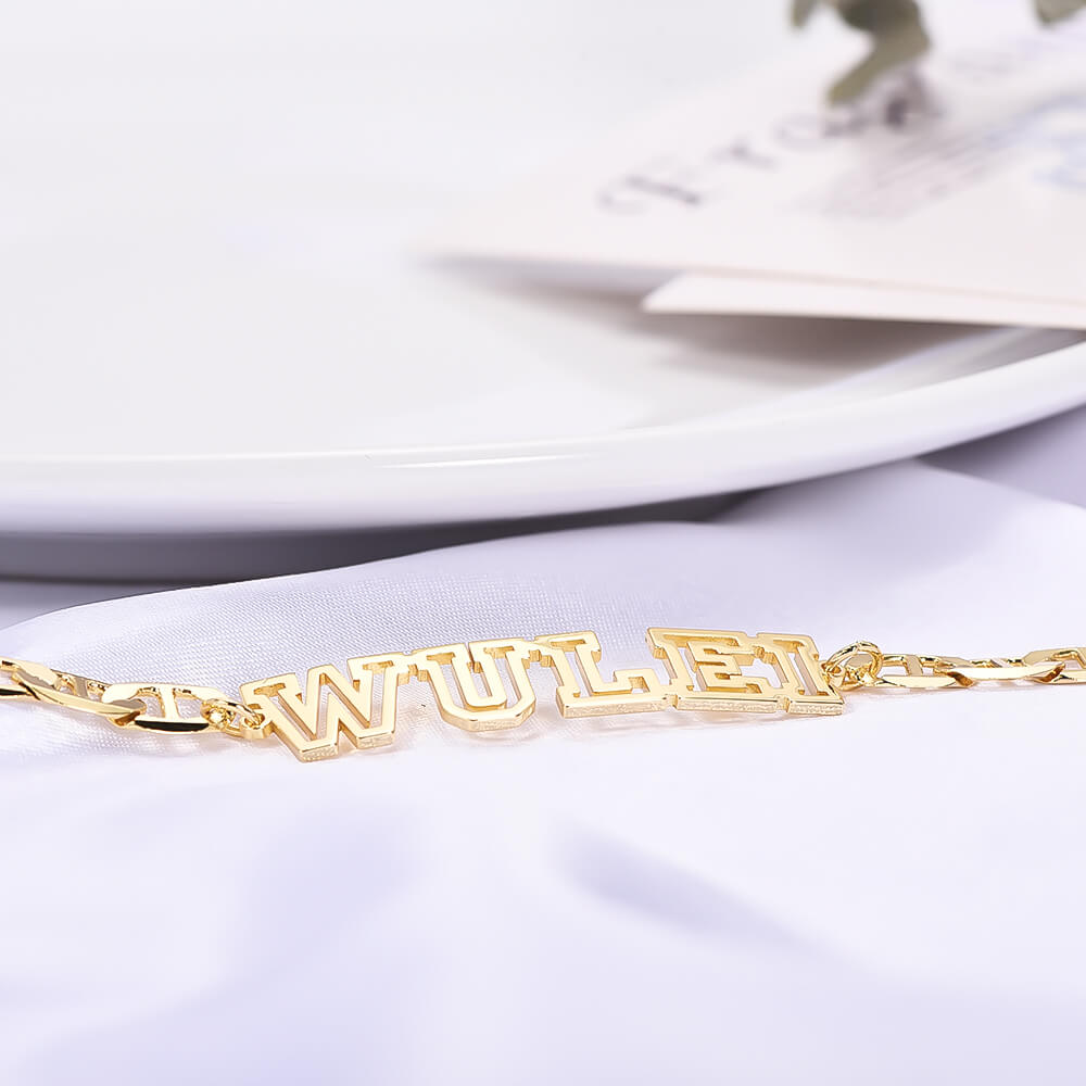 Hollow Letter Nameplate Personalized Custom Gold Plated Name Bracelet