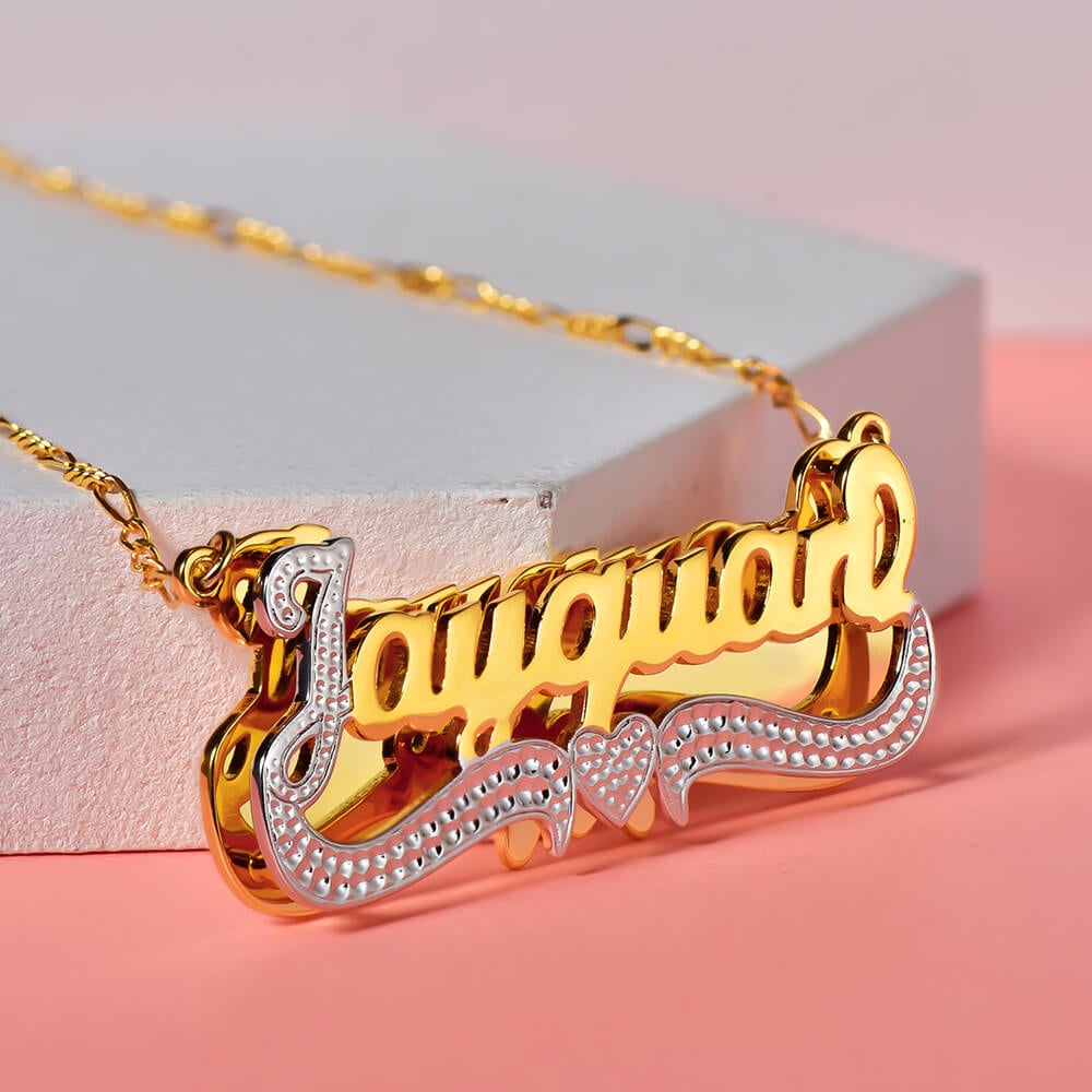 Double Layer Two Tone Gold Plated Personalized Custom Name Necklace with Heart-silviax