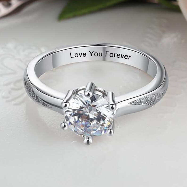 3mm Personalized Round Cut Engraved 925 Sterling Silver Womens Wedding Ring-silviax