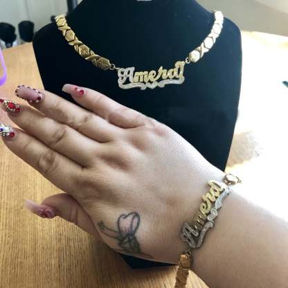 Double Layer Two Tone Heart with XOXO Chain Personalized Custom Necklace And Bracelet Set-silviax