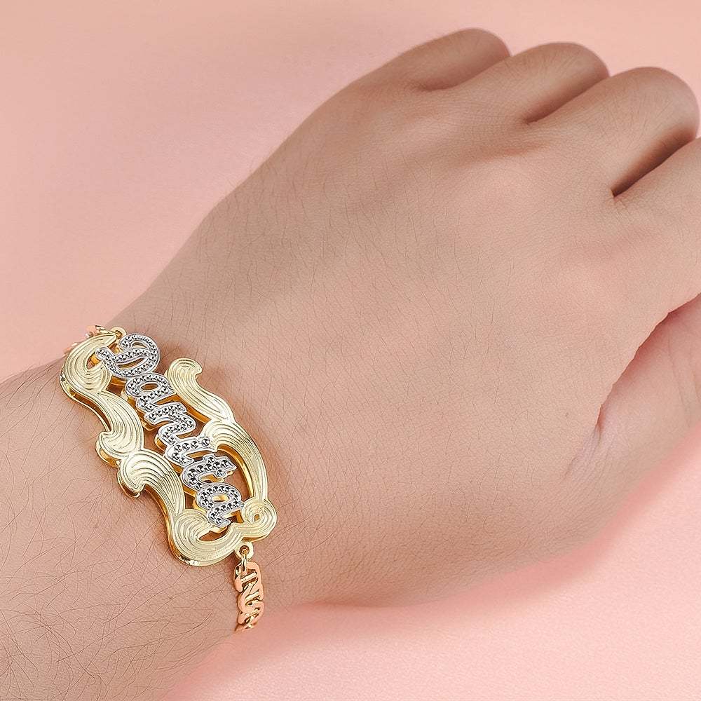 Two Tone Gold Plated Personalized Name Bracelet 3D Custom-silviax