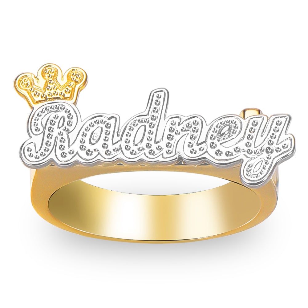 Crown Two Tone Personalized Custom Gold Plated Name Ring-silviax