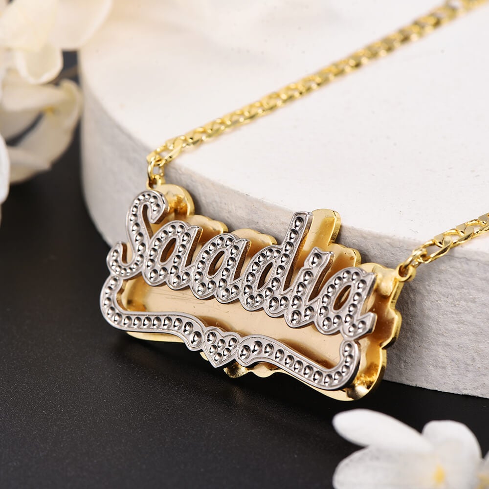 Double Plate Two Tone with Heart Personalized Custom Gold Plated Name Necklace-silviax