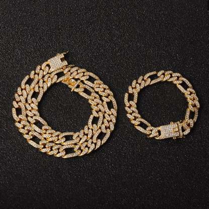 13mm Gold Plated Figaro Link Chain Necklace and Bracelet Set-silviax