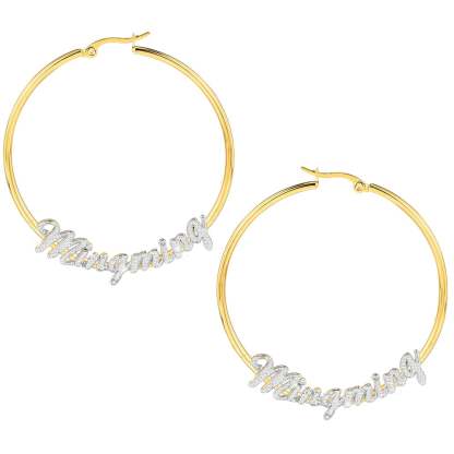 Gold Plated Personalized Two Tone Hoop Name Earrings-silviax