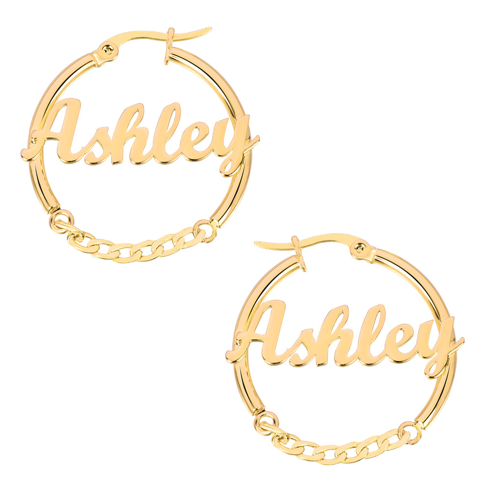 Hoop with Chain Personalized Name Earrings-silviax