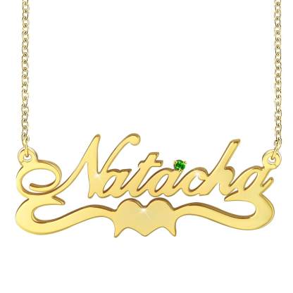 925 Sterling Silver Heart Nameplate Pendant with Birthstone Personalized Custom Name Necklace-silviax