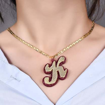 Pink Acrylic Capital Letter Gold Plated Personalized Custom Initial Necklace-silviax