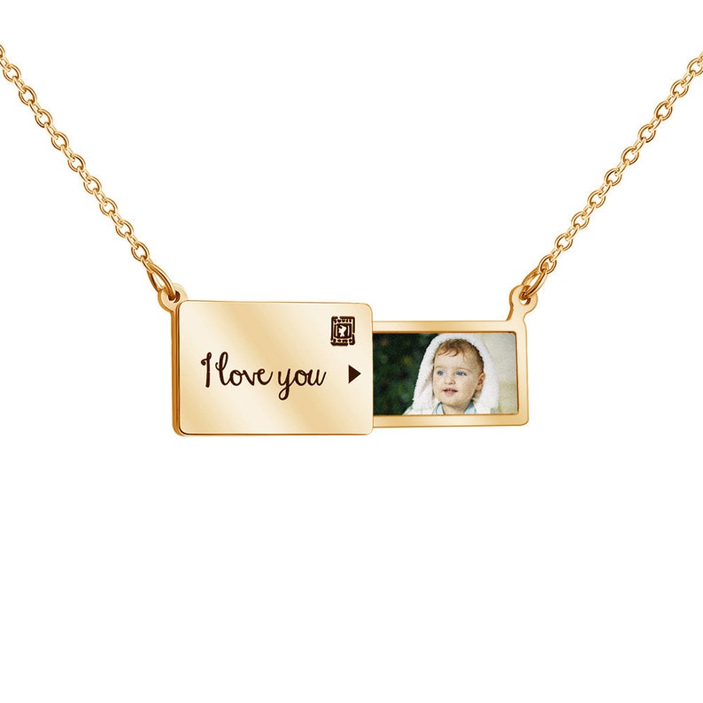 Engraved And Photo Locket Pendant Personalized Custom Envelope Locket Necklace-silviax