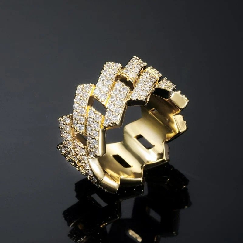 14mm Inlaid Crystal Gold Plated Cuban Ring-silviax