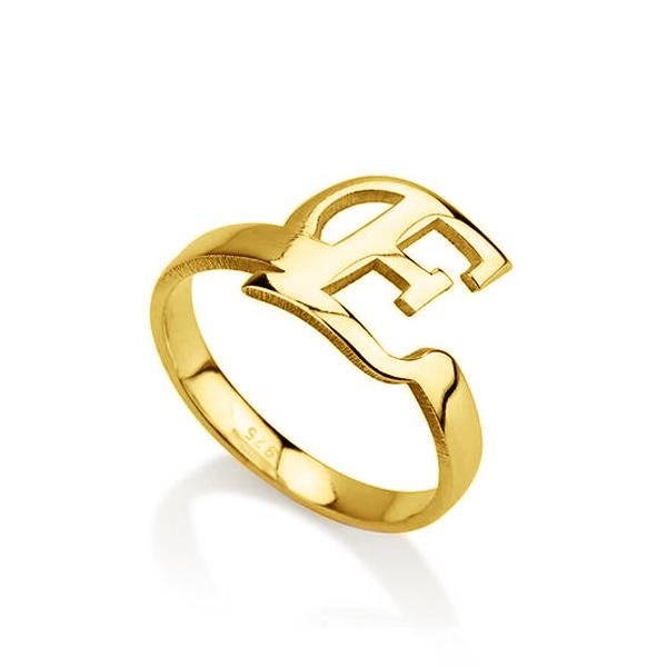 Gold Plated Personalized Initial Letter Ring-silviax