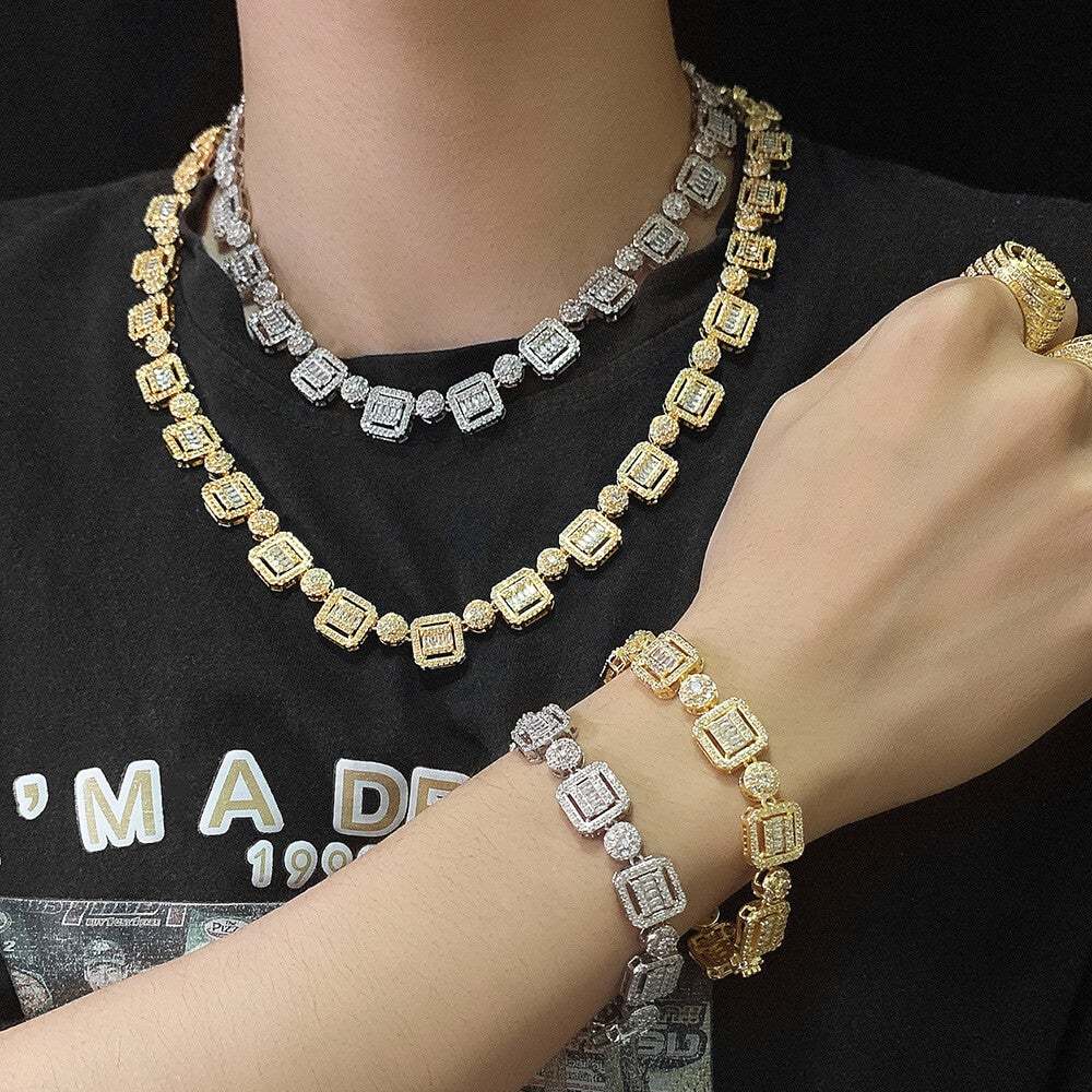12mm Gold Plated Zircon Necklace Hip Hop Style-silviax