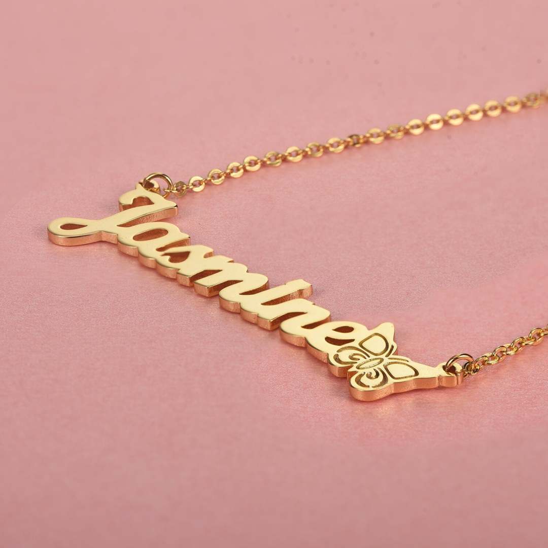 Personalized Gold Plated Butterfly Name Necklace - silviax