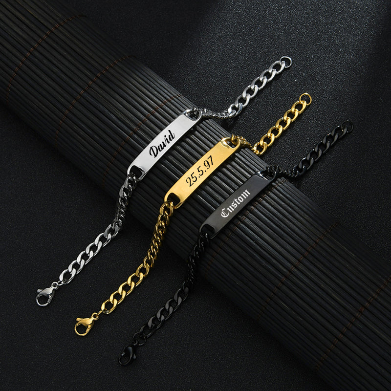 8mm Gold Plated Customized Name Bracelet Bar Chain Bracelet For Men-silviax