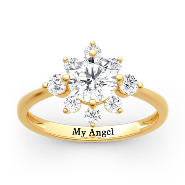 Moissanite Round Cut Personalized Custom Engraved Engagement Ring