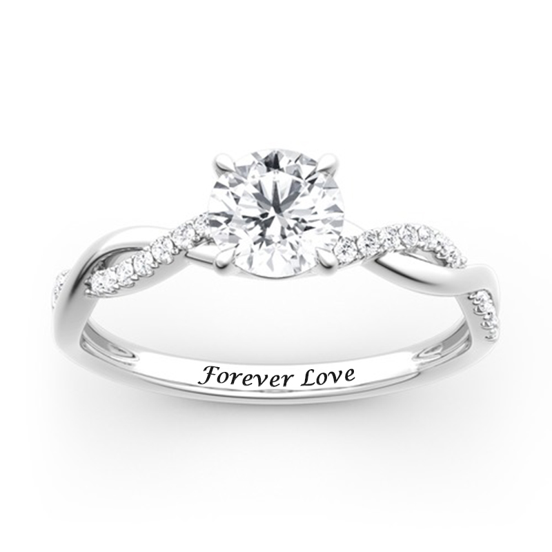 Twisted Vine Simulated Personalized Moissanite Engraved Promise Ring