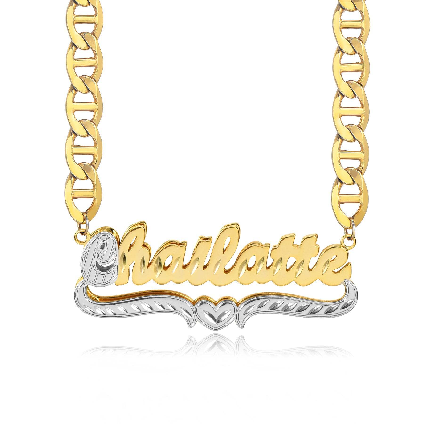 Custom Double Layer Two Tone Heart Name Necklace and Bracelet Set-silviax