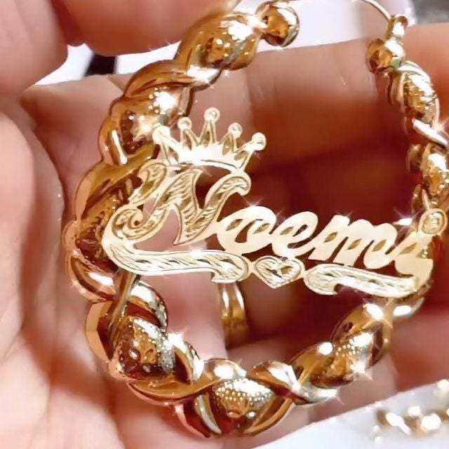 Crown Heart Double Layer Name Necklace And XOXO Name Earrings Personalized Custom Set-silviax