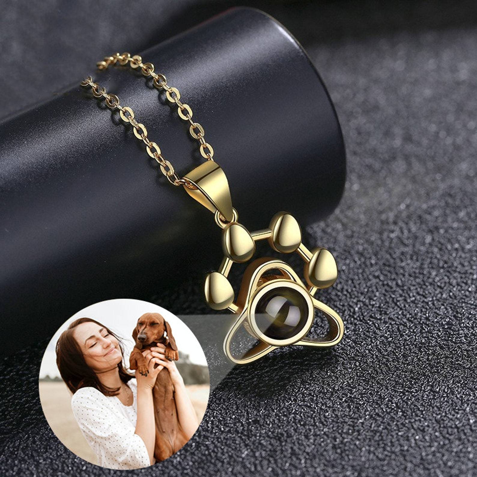Pet Paw Pendant Personalized Custom Color Photo Projection Necklace