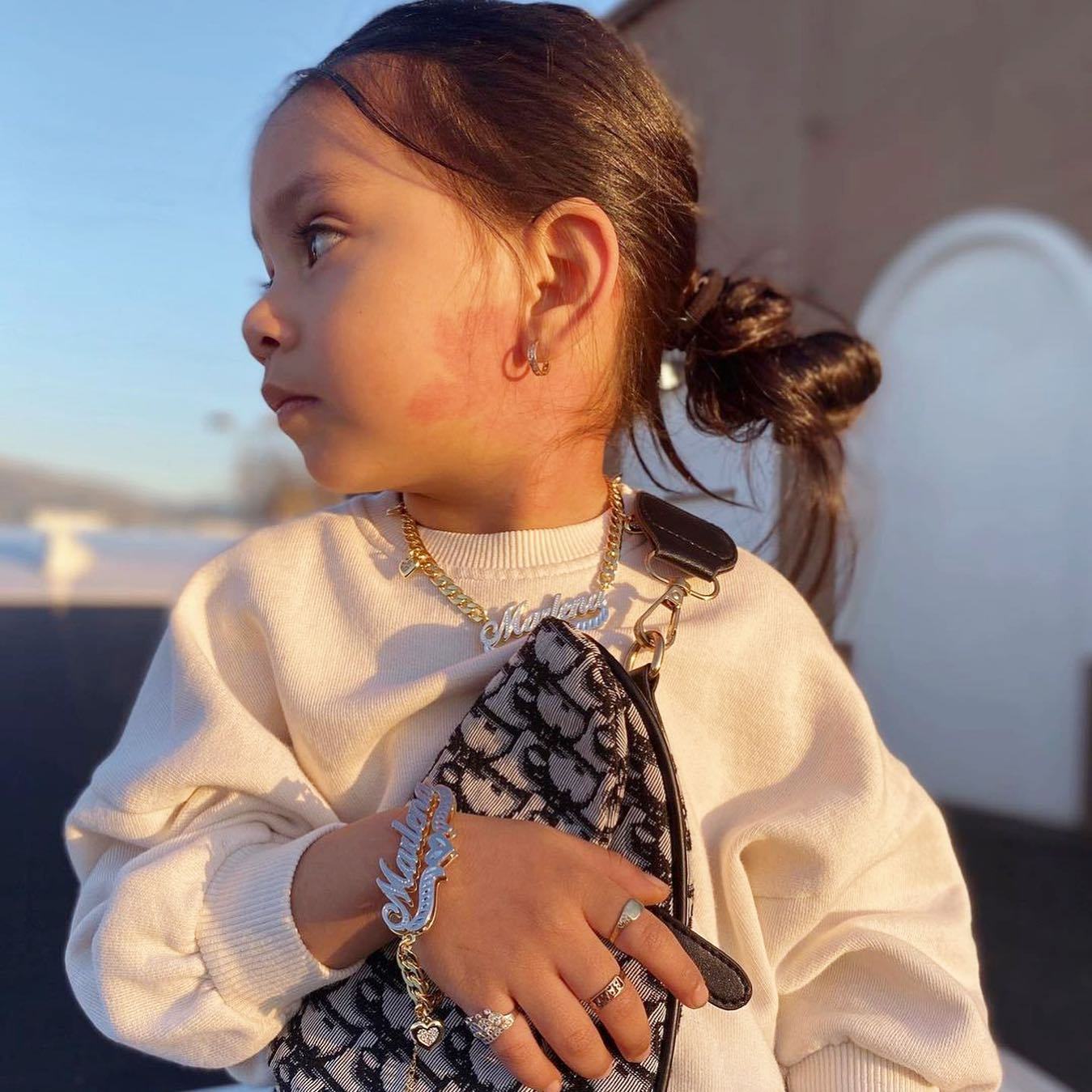 Double Layer Two Tone Heart Nameplate Cuban Chain With Heart Personalized Custom Gold Plated Name Necklace And Bracelet Set-silviax