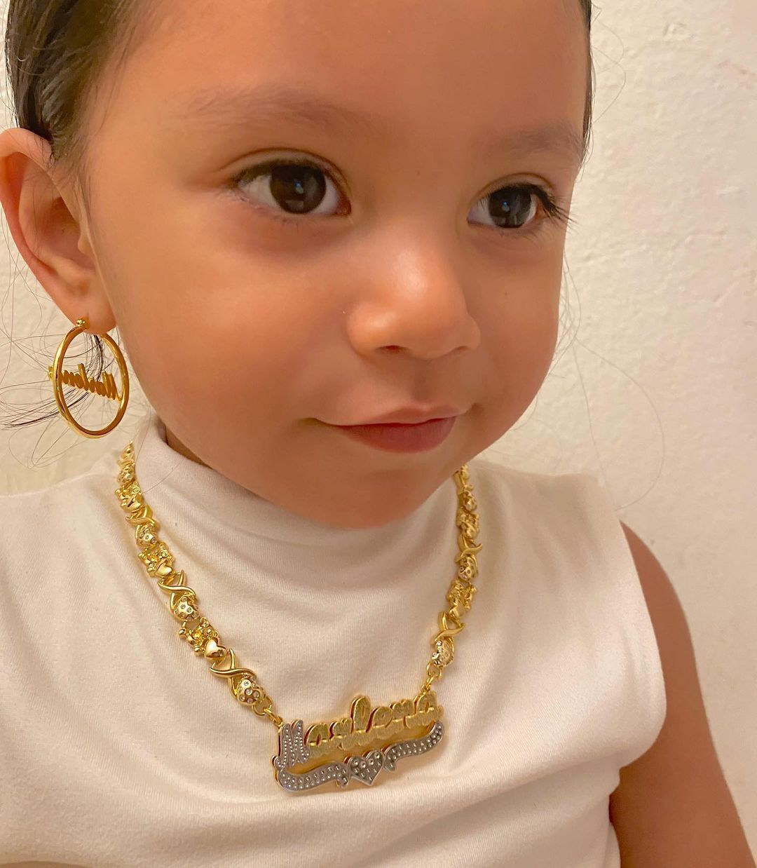 Personalized Double Layer Two Tone with Teddy Bear Heart XOXO Chain Name Necklace and Crown Initial Necklace Set-silviax