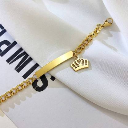 Customized Gold Plated Name ID Bracelet with Crown Baby Gifts