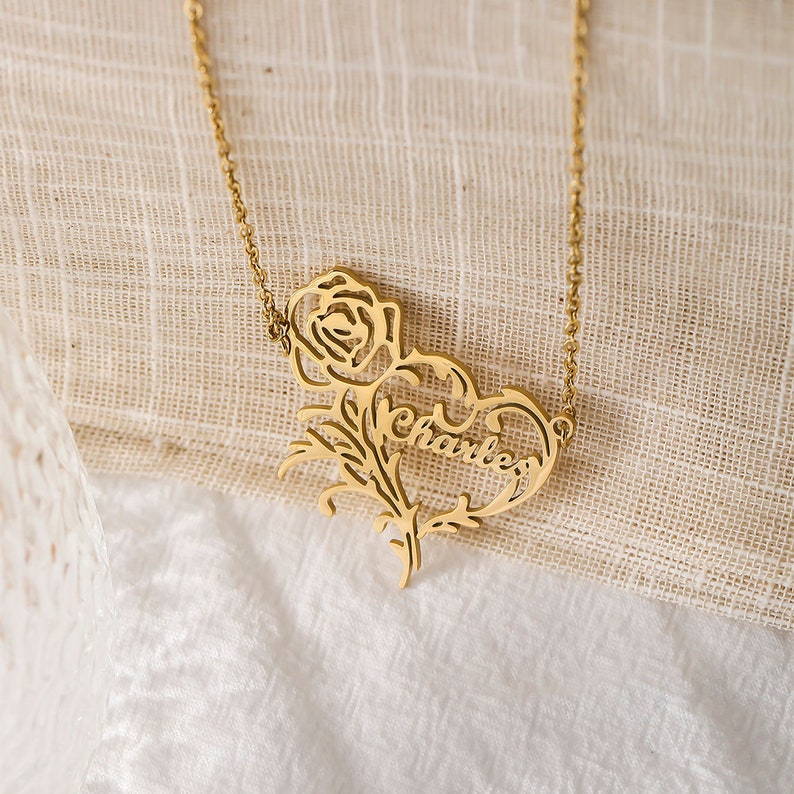 Rose Heart Pendant Personalized Custom Gold Plated Name Necklace