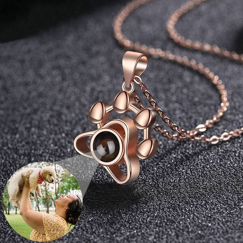 Pet Paw Pendant Personalized Custom Color Photo Projection Necklace