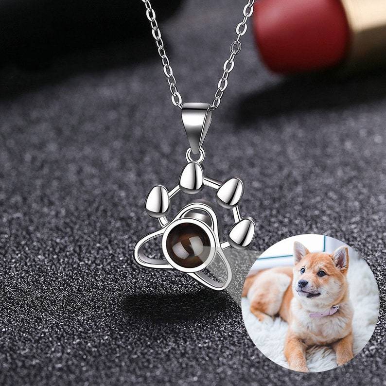 Pet Paw Pendant Personalized Custom Color Photo Projection Necklace