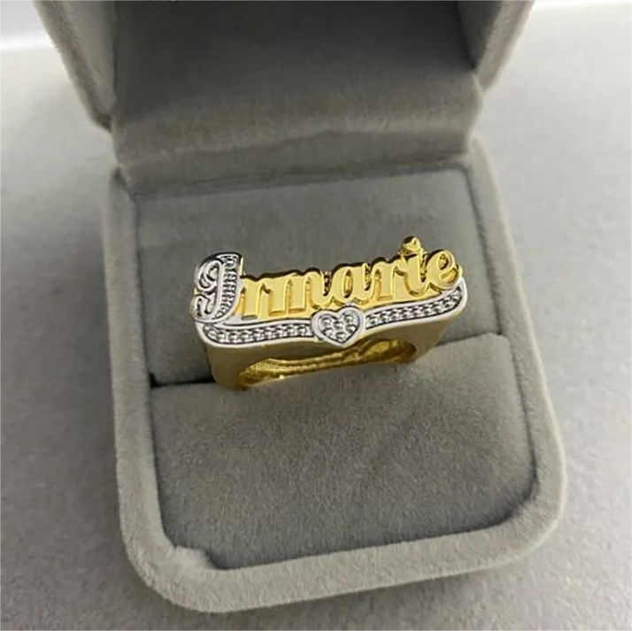Custom Personalized Two Tone Gold Plated 3D Name Ring-silviax