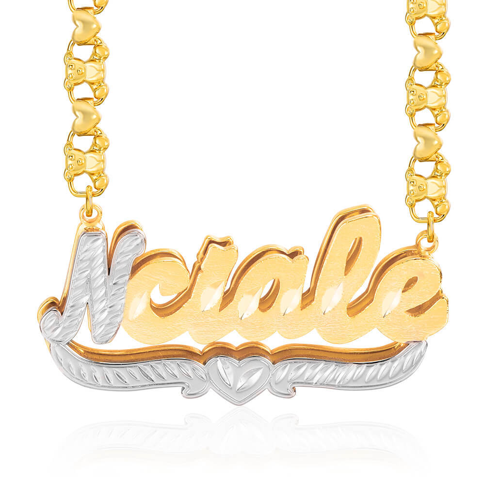 Double Layer Two Tone with Teddy Bear XOXO Chain Heart Personalized Custom Gold Plated Name Necklace-silviax