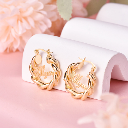 Personalized Custom Gold Plated Nameplate with Hearts Hoop Earrings 30mm Kids Earrings-silviax
