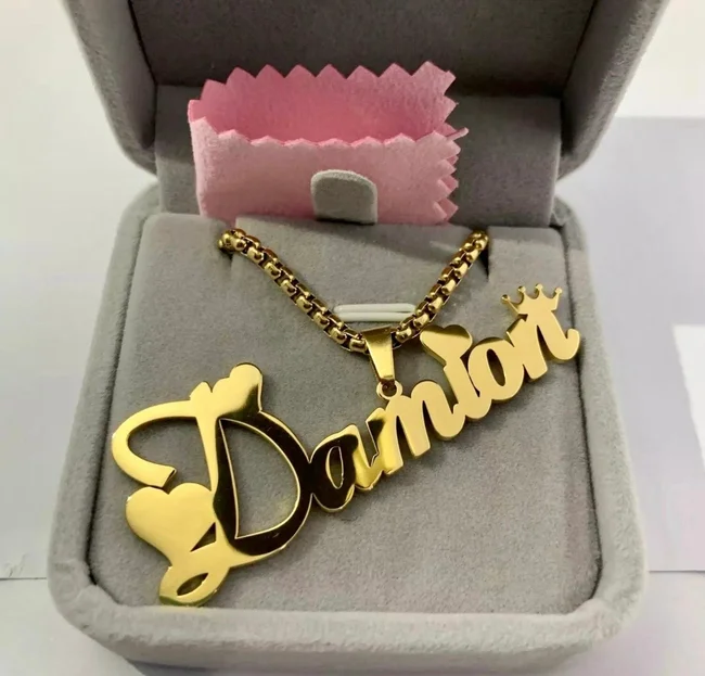 Gold Plated Personalized Custom Crown Heart Name Necklace-silviax