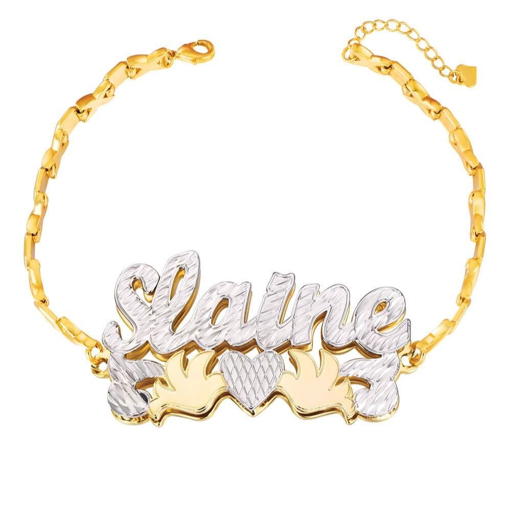 Double Layer Two Tone with Two Birds Gold Plated XOXO Chain Personalized Custom Name Bracelet-silviax