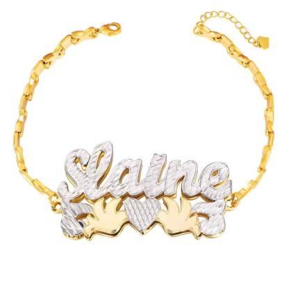Double Layer Two Tone with Two Birds Gold Plated XOXO Chain Personalized Custom Name Bracelet-silviax