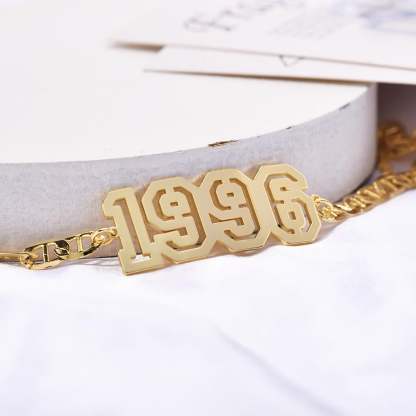 Hollow Number Year Name Plate Personalized Custom Gold Plated Necklace And Bracelet Set-silviax