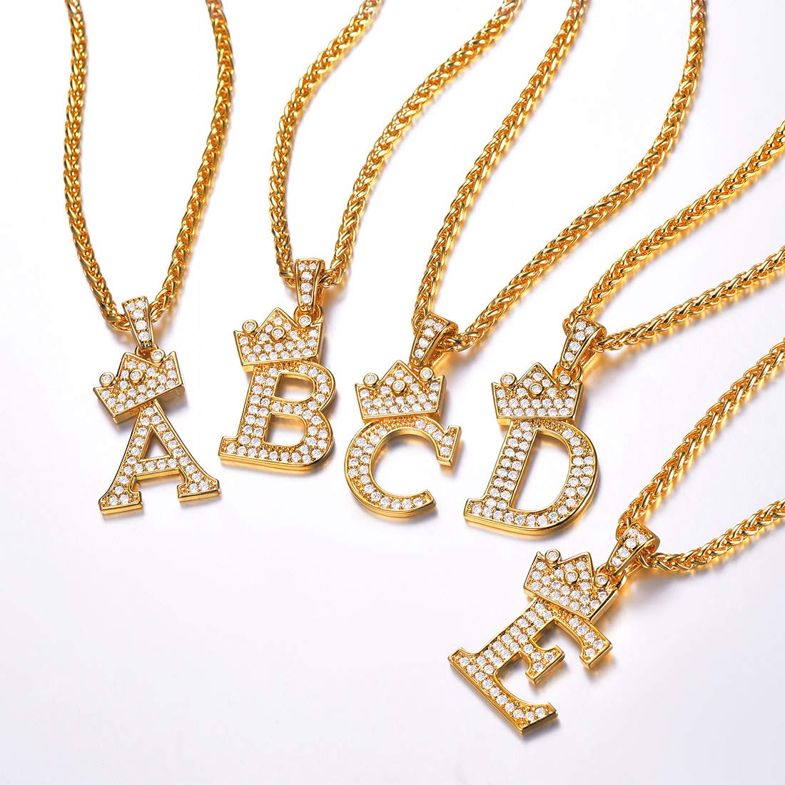 Gold Plated Inlay Crystal Crown Letter Initial Necklace-silviax