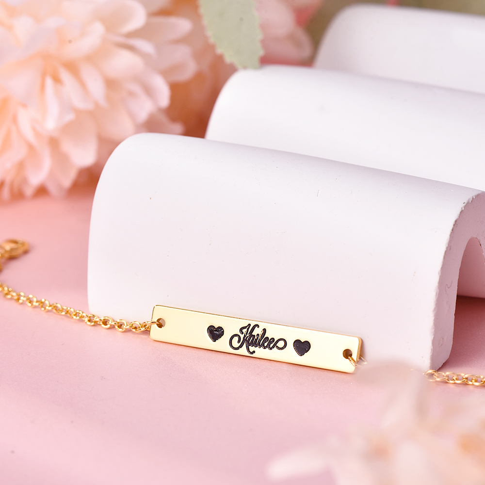 Gold Plated Personalized Engraved Name Bar Bracelet-silviax