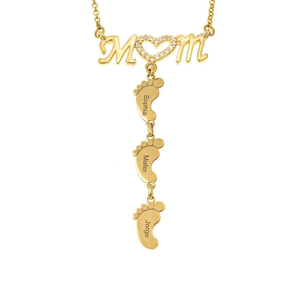 Mom and Baby Feet Personalized Custom 1 to 5 Name Necklace Gold Plated Jewelry Mother's Day Gift for Mom Women-silviax