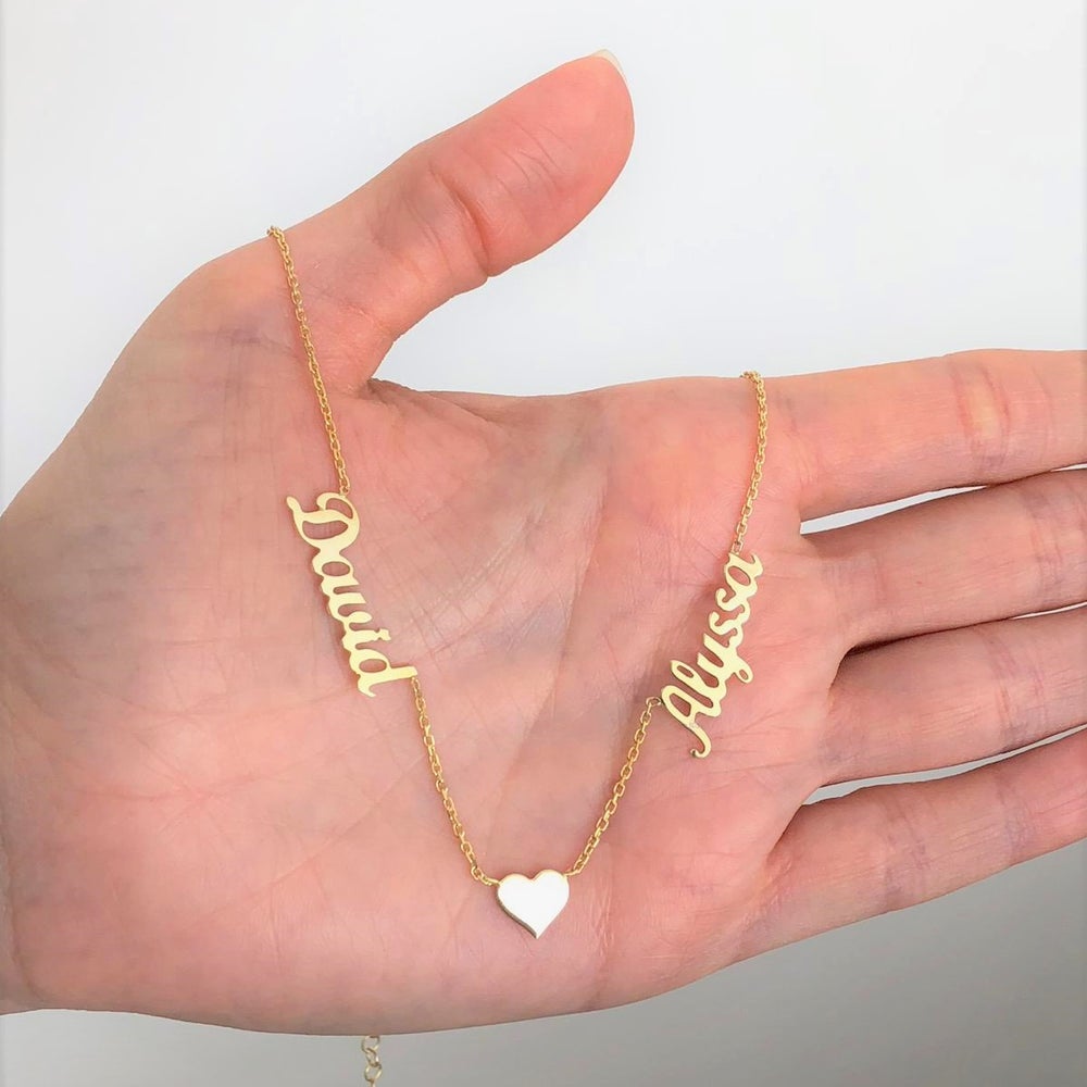 Gold Plated Personalized Two Names Necklace with Heart-silviax
